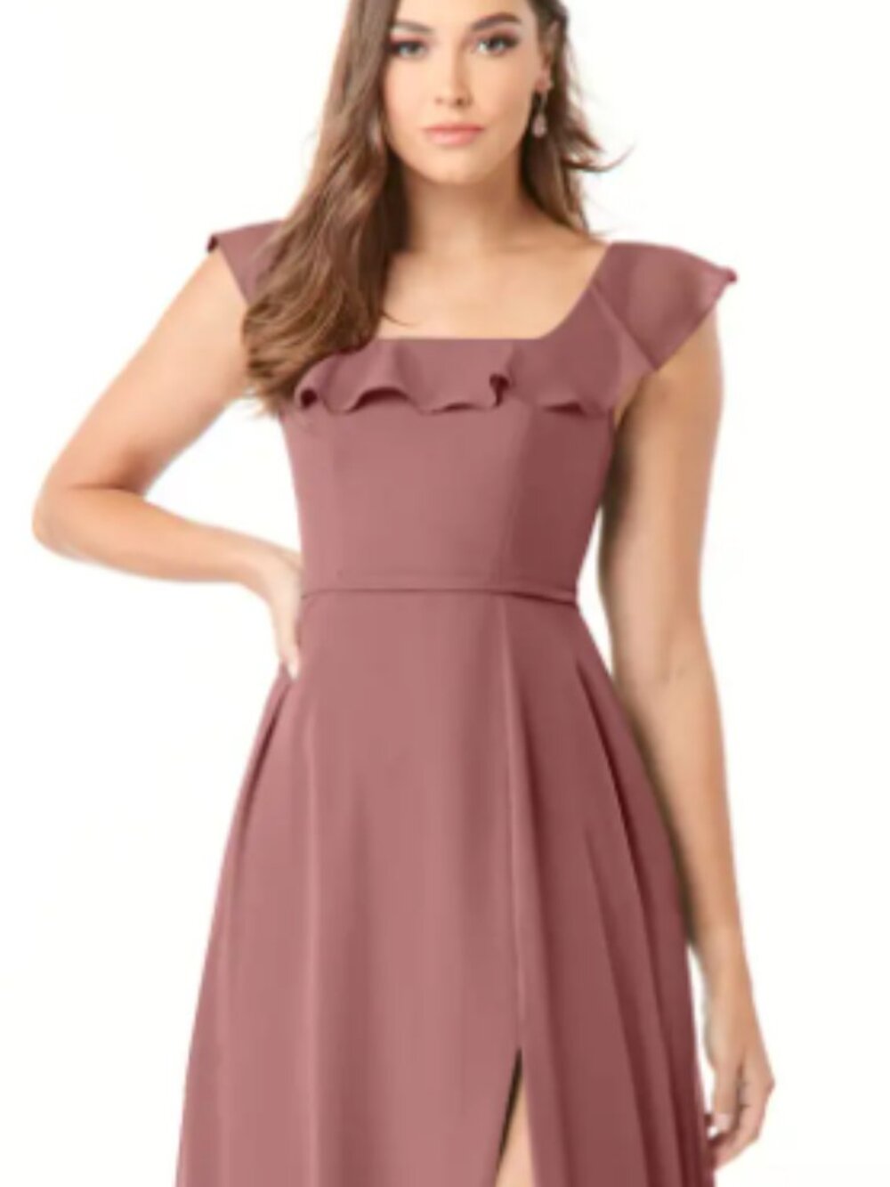 Azazie Jinny Chiffon Gown Desert Rose A2 (Fits US 2) Hemmed 56.5"